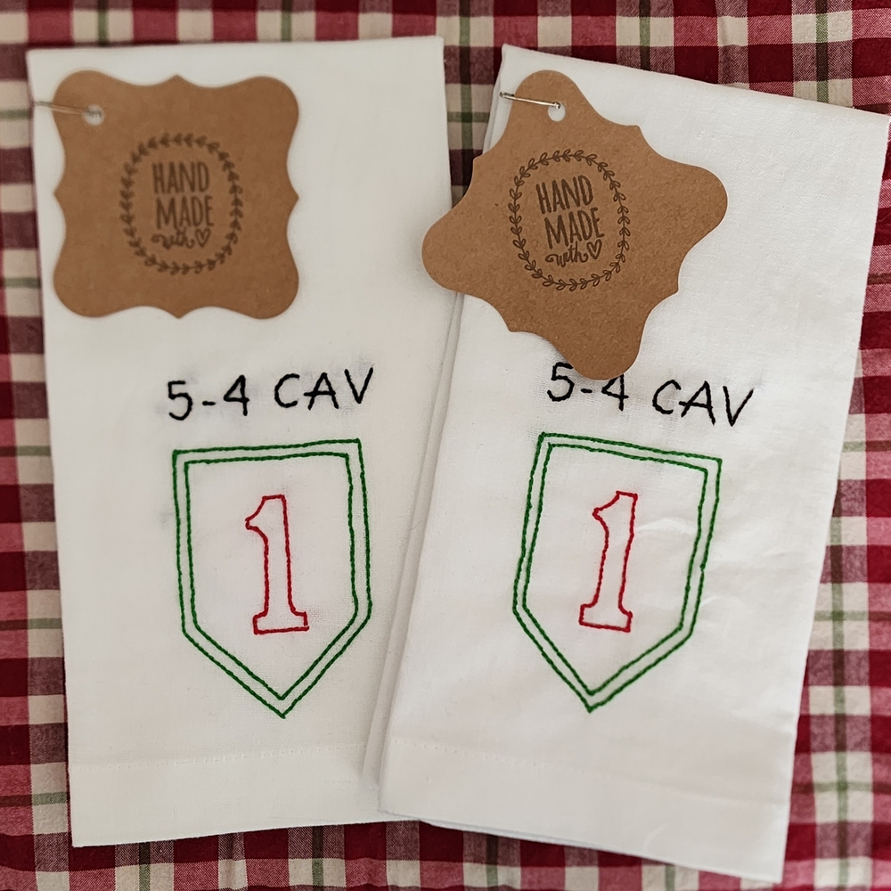 Handmade Embroidered Kitchen Napkins - White with Red and Green Design